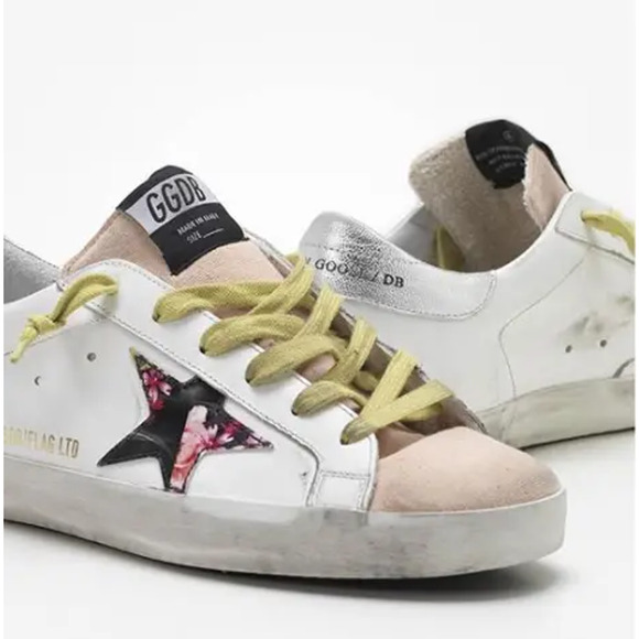 Golden Goose Super-Star Sneakers with Blush Suede and Floral Star White EU 36 - Picture 1 of 7